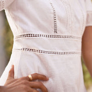 White Lace Trim V Neck Dress