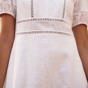 White Lace Trim V Neck Dress