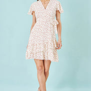 Yumi White Ditsy Print Frill Wrap Dress