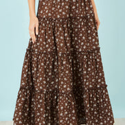 Yumi Brown Daisy Print Maxi Skirt