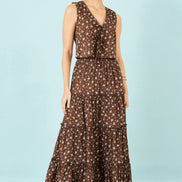 Yumi Brown Daisy Print Maxi Skirt