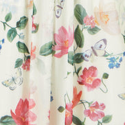 Yumi Ivory Blurred Floral Print Mesh Stretch Midi Dress with Pockets