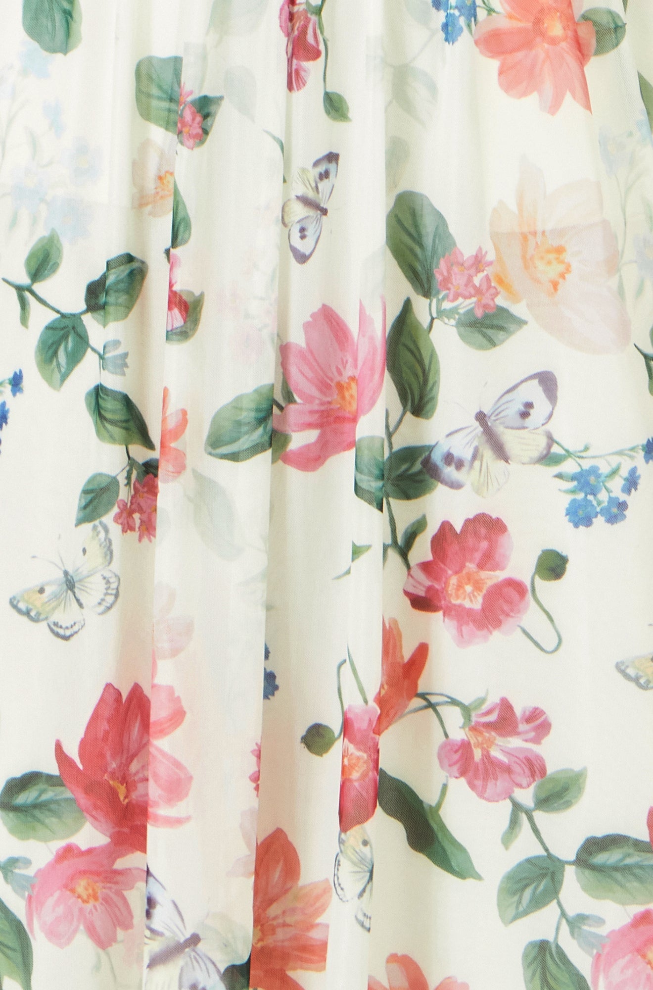 Yumi Ivory Blurred Floral Print Mesh Stretch Midi Dress with Pockets