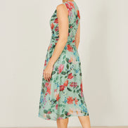 Yumi Mint Blurred Floral Mesh Wrap Midi Dress