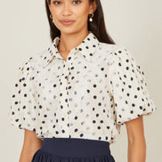 Yumi White Polka Dot Lace Boxy Shirt