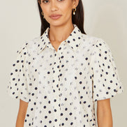 Yumi White Polka Dot Lace Boxy Shirt