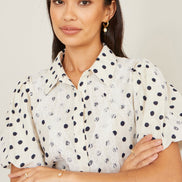 Yumi White Polka Dot Lace Boxy Shirt
