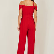 Yumi Red Stretch Bardot Jumpsuit