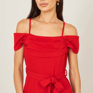 Yumi Red Stretch Bardot Jumpsuit