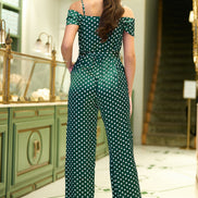 Yumi Green Spot Bardot Jumpsuit