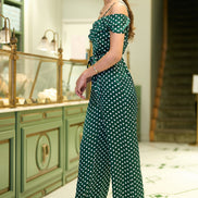 Yumi Green Spot Bardot Jumpsuit