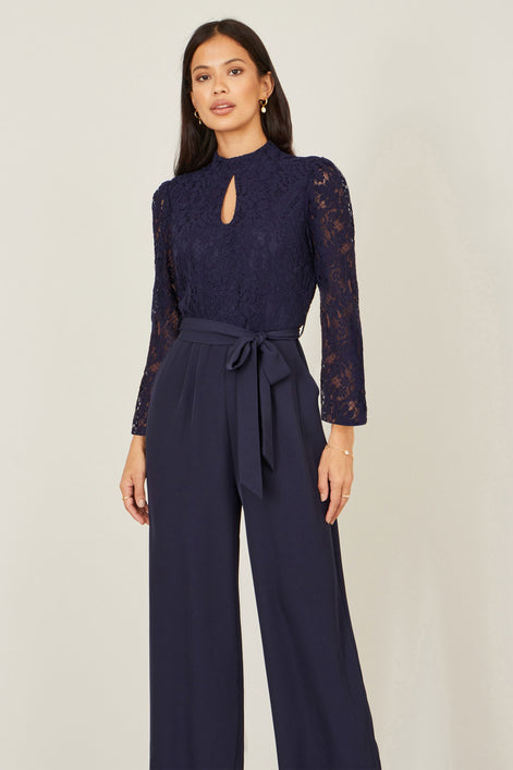 Yumi Navy Lace Applique Jumpsuit