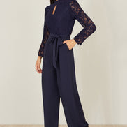 Yumi Navy Lace Applique Jumpsuit
