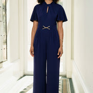 Yumi Navy Buckle Jumpsuit with Twist Knot Detail