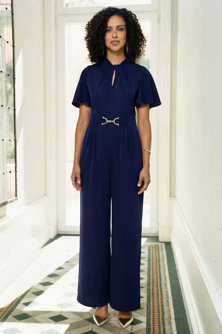 Yumi Navy Buckle Jumpsuit with Twist Knot Detail