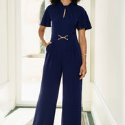 Yumi Navy Buckle Jumpsuit with Twist Knot Detail