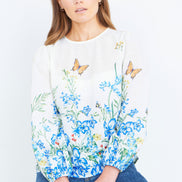 Yumi Ivory Butterfly Print Long Sleeve Top