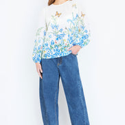 Yumi Ivory Butterfly Print Long Sleeve Top
