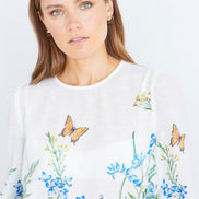 Yumi Ivory Butterfly Print Long Sleeve Top