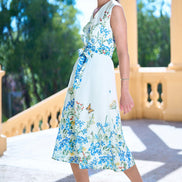 Yumi Ivory Butterfly Print Midi Wrap Dress