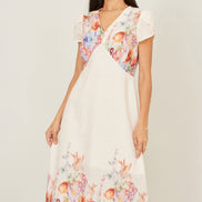 Yumi Pink Border Floral Midi Dress