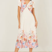 Yumi Pink Border Floral Midi Dress