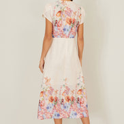 Yumi Pink Border Floral Midi Dress