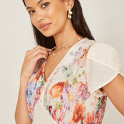 Yumi Pink Border Floral Midi Dress