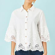 Yumi White Cotton Lace Border Shirt