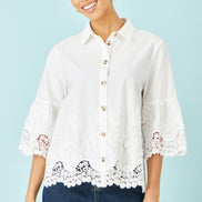 Yumi White Cotton Lace Border Shirt