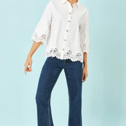 Yumi White Cotton Lace Border Shirt