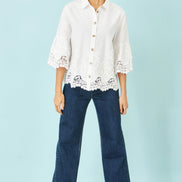 Yumi White Cotton Lace Border Shirt