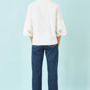 Yumi White Cotton Lace Border Shirt