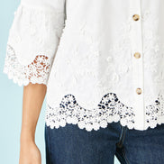 Yumi White Cotton Lace Border Shirt