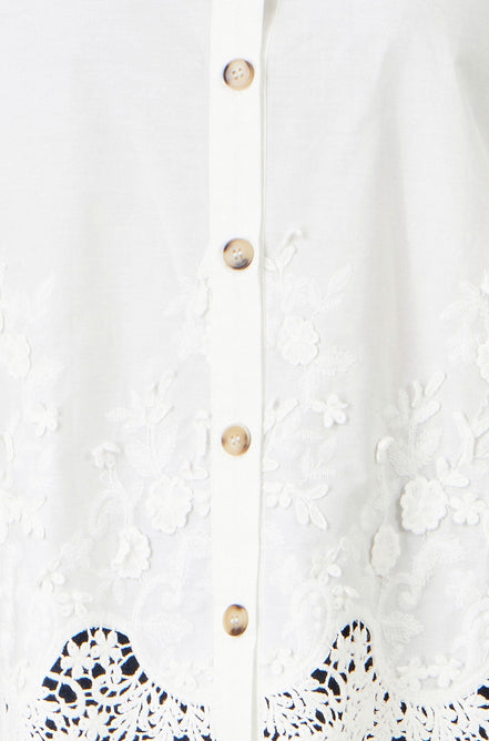 Yumi White Cotton Lace Border Shirt