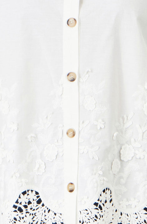 Yumi White Cotton Lace Border Shirt