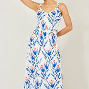 Yumi White Floral Print Maxi Sun Dress