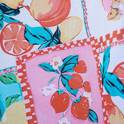 Yumi Multicolour Fruit Print Midi Sun Dress Ruched Back