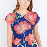Yumi Navy Poppy Mesh Top