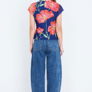 Yumi Navy Poppy Mesh Top