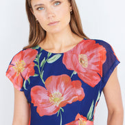 Yumi Navy Poppy Mesh Top