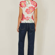 Yumi Ivory Poppy Print Mesh Top