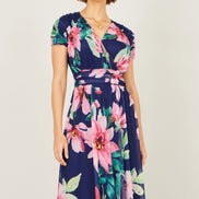 Yumi Navy Mesh Floral Maxi Dress