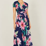Yumi Navy Mesh Floral Maxi Dress