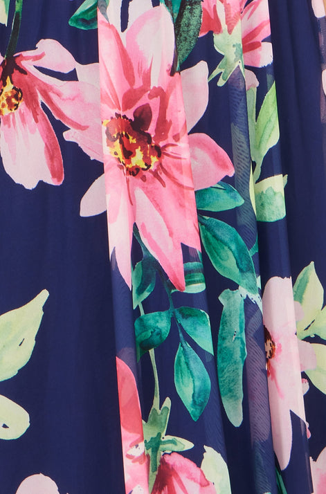 Yumi Navy Mesh Floral Maxi Dress