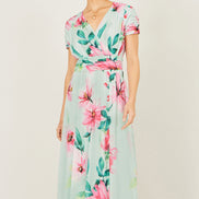 Yumi Mint Mesh Floral Maxi Dress