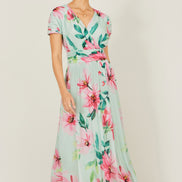Yumi Mint Mesh Floral Maxi Dress