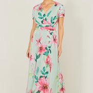 Yumi Mint Mesh Floral Maxi Dress