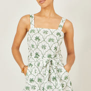 Yumi White Palm Print Cotton Playsuit