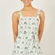 Yumi White Palm Print Cotton Playsuit
